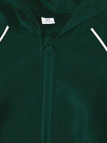 Sparklyn 3 件套女孩休闲装，包括：带罗纹饰边的连帽拉链短夹克、白色吊带背心和阔腿裤，秋季套装 - 墨綠色 - 查看 6