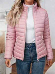 Abrigo de algodón de mujer de manga larga abrigo de invierno - Rosa Pálido - Ver 4