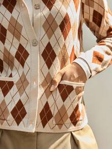 Maija Áo khoác cardigan nữ họa tiết hình thoi nhiều màu, kiểu dáng cơ bản phù hợp cho công sở, thanh lịch và thời trang, thích hợp cho văn phòng và trường học. - Nhiều màu - Xem 7