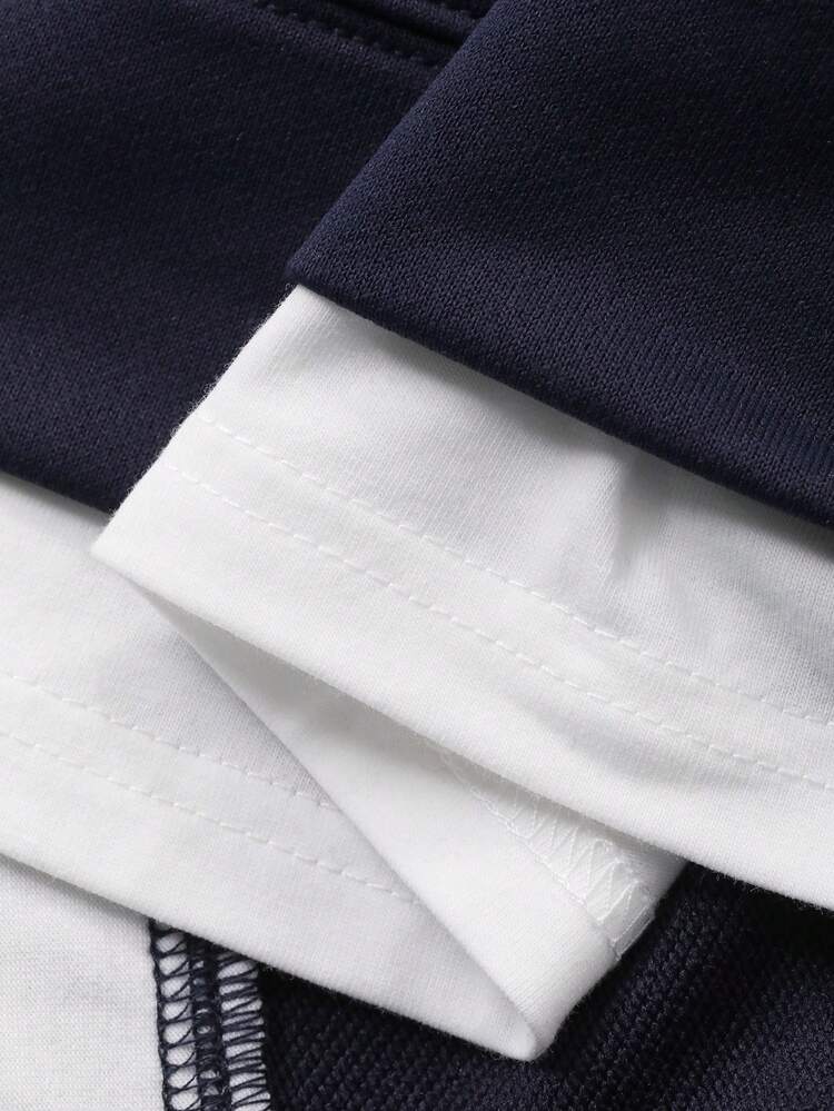 Navy Blue & White Patchwork 2 In 1 Men's T-Shirt Set, Autumn