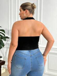 Truni Fall Clothes For Women,WinterWomen's Plus Size Ruffled Ruffle Halter Top - Black - Black - View 2