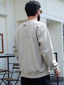 DAZY 男士灰色圆领字母刺绣抓绒套头卫衣，秋冬季 - 灰色 - 查看 2