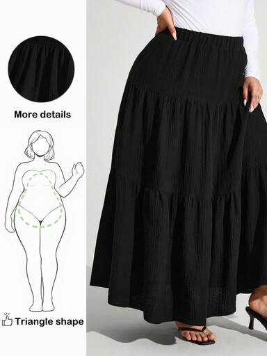 Truni Fall Clothes For Women,WinterPlus Size Women Solid Color Elastic Waist Side Slit Hem Casual Skirt