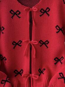 SHEIN Girls' Round Neck Pullover Green Christmas Embroidered Floral Sweater, Autumn - Grey - View 3