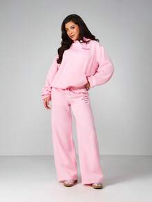 Missguided x Playboy Áo hoodie in hình trái tim cỡ lớn không dây rút tay dài thường ngày mùa đông dạo phố cho mùa thu - Hồng - Xem 3
