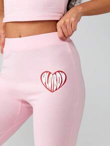 Missguided x Playboy 印花爱心图案睡衣套装，露脐上衣搭配同款慢跑裤，家居服两件套，舒适睡衣套装 - 粉色 - 查看 4