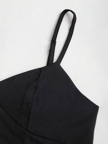 Sweetra 女士新款通勤百搭两件套，轻盈奢华简约高端短款西装外套搭配收腰A字吊带连衣裙套装 - 黑色 - 查看 5