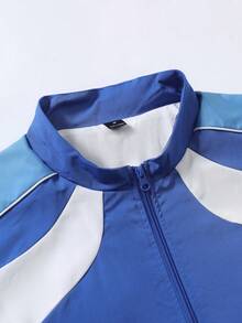 PAVTROS Bộ áo khoác nam phối màu, áo khoác cardigan cổ đứng, dáng rộng, họa tiết chắp vá màu xanh - Màu xanh lam - Xem 5