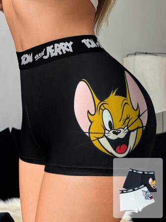 TOM & JERRY X SHEIN 2 st. bokstäver i midjan med tecknad design och trendiga boyshorts