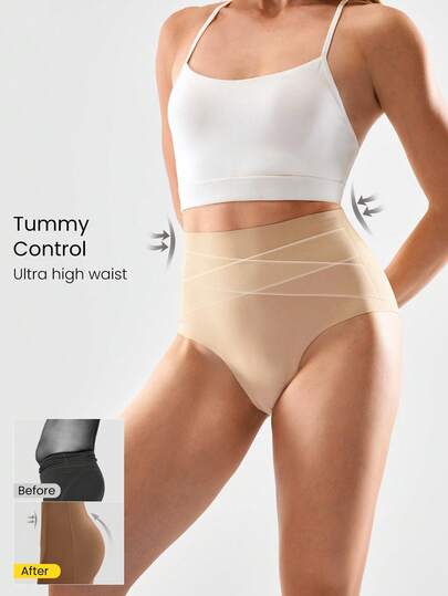 GLOWMODE 1条装 SweatMode 塑形四季柔软弹力吸汗交叉收腹超高腰比基尼内裤