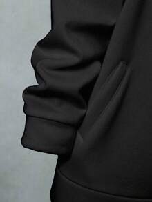 Sparklyn Tween Girls' Casual Solid Color Hooded Jacket, Autumn/Winter - Black - View 4