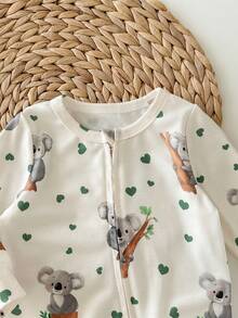 Newborn Baby Girl Casual Cute Cartoon Pattern Knit Long Sleeve Pajamas - Beige - View 8