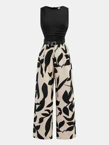 Firerie Kids Tween Girl's Fashionable Casual Sleeveless Ditsy Floral Knit Jumpsuit, Spring/Summer - Black - View 5