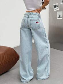 SHEIN Tall Tall Low Waist Snow Wash Wideleg Jean - Light Wash - View 1