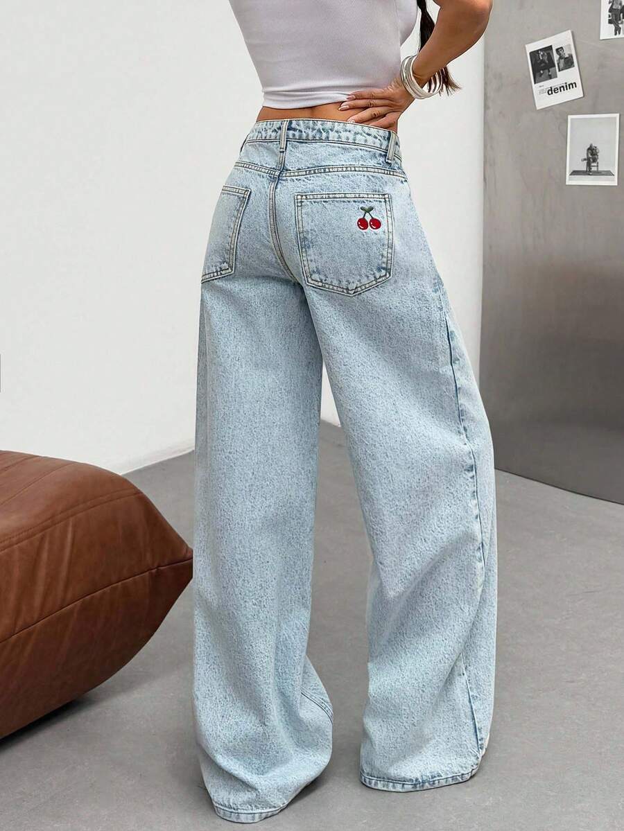 SHEIN Tall Tall Low Waist Snow Wash Wideleg Jean - Light Wash - View 1