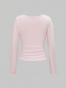 ROMWE J-Fashion Spring/Summer Cute Deer Embroidered Lace Blouse Paired With Deer Print Flare Pants, Autumn/Winter - Pink - View 6