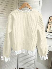 Franclia Vintage Lace Embroidered Bowknot Patchwork Round Neck Casual Jacket, Suitable For Autumn/Winter - Apricot - View 2