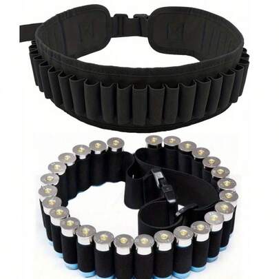 1条30发容量迷彩弹药带 - 可调节霰弹枪弹药袋，多功能弹药包，快扣式闭合，耐用PA尼龙面料，12号口径狩猎爱好者的理想之选