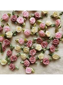Rosas artificiales de satén hechas a mano, apliques de tela con rosetas para decoración de boda, manualidades y accesorios de costura - Multicolor - Ver 2