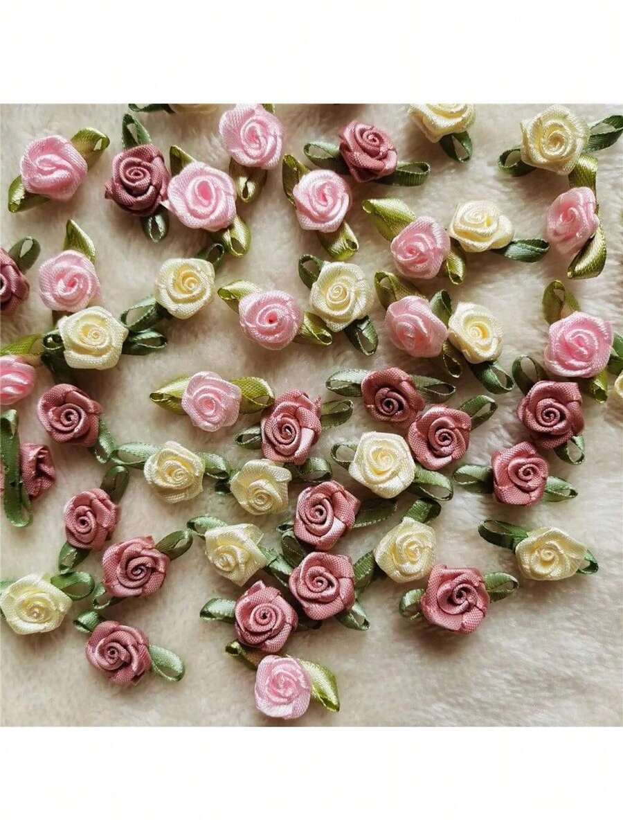 Rosas artificiales de satén hechas a mano, apliques de tela con rosetas para decoración de boda, manualidades y accesorios de costura