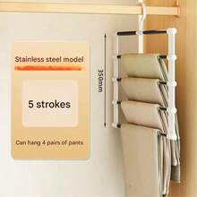 1Pc Functional Trouser Rack, Trapezoidal Trouser Hanger, Foldable Trouser Rack, Stainless Steel Trouser Rack, Trouser Clip, Multi-Layer Storage Trouser Rack, Trapezoidal Trouser Rack, Household Trouser Clip, Non-Slip Trouser Rack, Wardrobe Storage Essential, Foldable Pants Storage Hanger - Multicolor - View 10