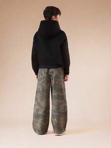 SUMWON Boys Wide Leg Camo Print Twill Pants With Side Pockets Full Length Casual Everyday Wear Military Inspired Woodland Pattern Loose Fit Durable Comfortable Autumn Fall Winter Playground School Vacation - Army Green - View 5