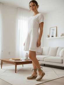 Alpargatas de plataforma con cintas al tobillo en beige, negro y azul: versatilidad, frescura y estilo para primavera-verano - Beis - Ver 2