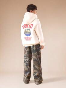 SUMWON Wide Leg Camouflage Print Joggers With Elastic Waistband Drawstring Relaxed Fit Streetwear Fall Winter Casual Pants - Army Green - View 5