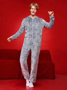 Autumn/Winter Plush Fluffy Funny Game Console Men's Jumpsuit Loungewear - Multicolor - View 4