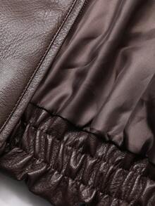 DAZY Chaqueta de cuero con cremallera estilo retro americano, abrigo de cuero versátil de corte holgado para mujer - Marrón - Ver 8