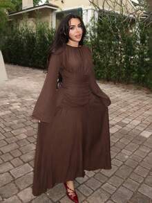 Durrani Popal Women's Elegant Commuter Solid Color Bell Sleeve Dress,Elegant Dresses For Women,Fall Wedding Guest Dress - Volcanic Gray - View 1