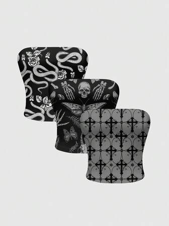 Goth Crop top gotico e misterioso con motivo floreale, serpente, rosa della foresta, per il giorno di San Valentino, sexy, con incrocio e collo alto, per donne