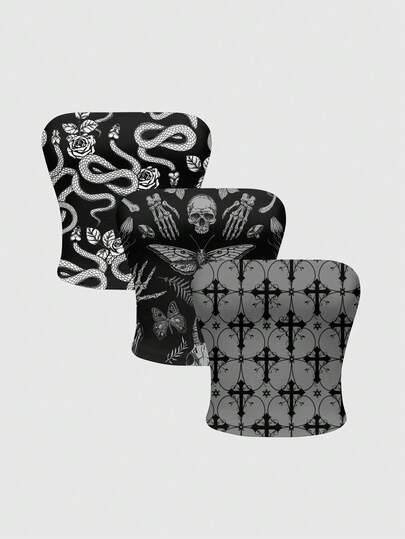Goth Crop top gotico e misterioso con motivo floreale, serpente, rosa della foresta, per il giorno di San Valentino, sexy, con incrocio e collo alto, per donne