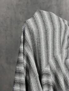 SHEIN SXY Plus Size Women's Comfortable Casual Simple Low-Waisted Drawstring Gray Wide-Leg Striped Pants Comfortable Home Pants - Grey - View 8