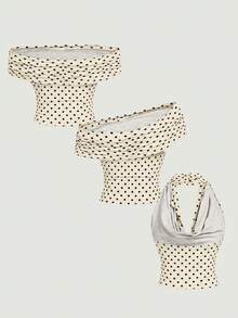 SHEIN MOD Women's Elegant Polka Dot Mesh Versatile Camisole, Summer,Summer Holiday Outfits - Apricot - View 2