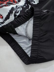 ROMWE MEN Goth 男士休闲时尚街头风深色标语交叉印花立领拉链夹克，春秋季 - 黑色 - 查看 8
