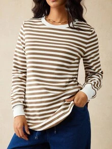 Boho Mama 孕妇休闲通勤撞色条纹印花保暖套头卫衣，秋冬季 - 彩色 - 查看 7