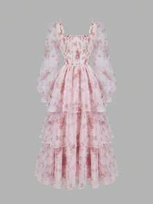 SHEIN MOD 复古宫廷浪漫粉色蛋糕裙，鸡尾酒会礼服，女士节日服装，情人节 - 粉色 - 查看 2