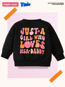 SHEIN Playful Pals Baby Girls' Casual Fashionable Colorful Gradient Letter, Flower, Face, Funny Slogan Graphic Print Crew Neck Sweatshirt, Black Hoodie For Autumn Baby Girl Clothes Baby Girl Loves Daddy Sweatshirt Long Sleeve Baby Girl Baby Girl Graphic Shirt Baby Girl Sweatshirt Fall Winter