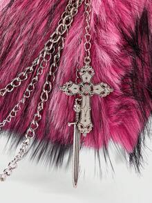 ROMWE Goth 1 Cute Button Plush Bag Handbag Autumn And Winter Niche Shoulder Armpit Bag Casual Handbag (Need To DIY, Including Material Package)