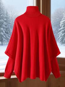 GlowEve CURVE Maglione a collo alto tinta unita con maniche lunghe, casual e minimalista, adatto per autunno/inverno, taglie comode - Rosso - Visualizzare 2