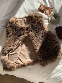 Comfortcana Autumn And Winter New Fashion Chic Women's Brown Leopard Print Front Open Faux Fur Vest - Multicolor - View 7