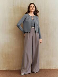 Anewsta Women's Fashionable & Elegant Beaded Rhinestone Knit Cardigan Set - Grey - View 6