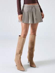 LYSMO 2026新款极简主义春夏女装学院风腰带格纹百褶迷你裙，适合夏季、春假、情人节、生日等节日穿着，Y2K 2000年代风格格纹裙 - 彩色 - 查看 5