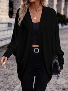 SHEIN Frenchy Women's Casual Minimalist Solid Color Open Front Lightweight Jacket Black Spring - Black - View 5