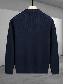Claim Dot Áo khoác cardigan tay dài dáng rộng cài nút phía trước màu trơn cho nam, mùa thu/đông - Màu xanh hải quân - Xem 2