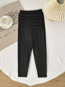 SHEIN 6条装女童休闲可爱百搭弹力腰针织黑色裤子 - 黑色 - 查看 2