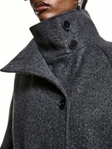 LYSMO 2025新款极简主义冬季新年女装纯色插肩袖长袖单排扣长款大衣，秋冬/冬季/女士冬季外套/圣诞节/女士圣诞节/圣诞节/新年/女士新年/新年/女士新年/女士感恩节/时尚系列 - 灰色 - 查看 6