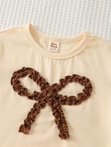 Cozy Pixies 2pcs Baby Girl Butterfly Knit Soft Round Neck Short Sleeve Top And Elastic Waist Pants Set - Brown - View 4