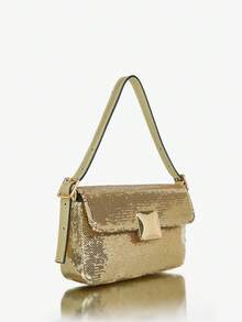 MISSGUIDED 女士手提包、单肩包、流浪包，金色亮片，时尚简约，优雅百搭，适合派对、舞会、夜店、约会、生日、晚宴等场合。 - 金色 - 查看 3